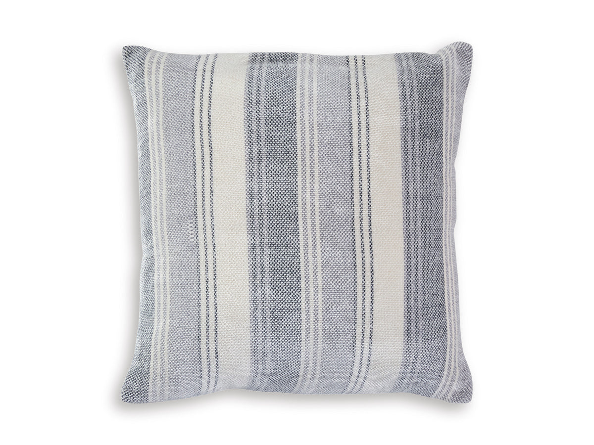 20-Inch Blue Gray and White Striped Pillows — Set of 4, single pillow front; set includes four