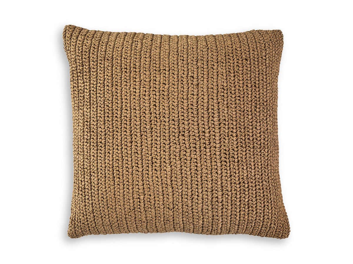 22-Inch Tan Handwoven Paper Raffia Pillows — Set of 4, single pillow front; set includes four