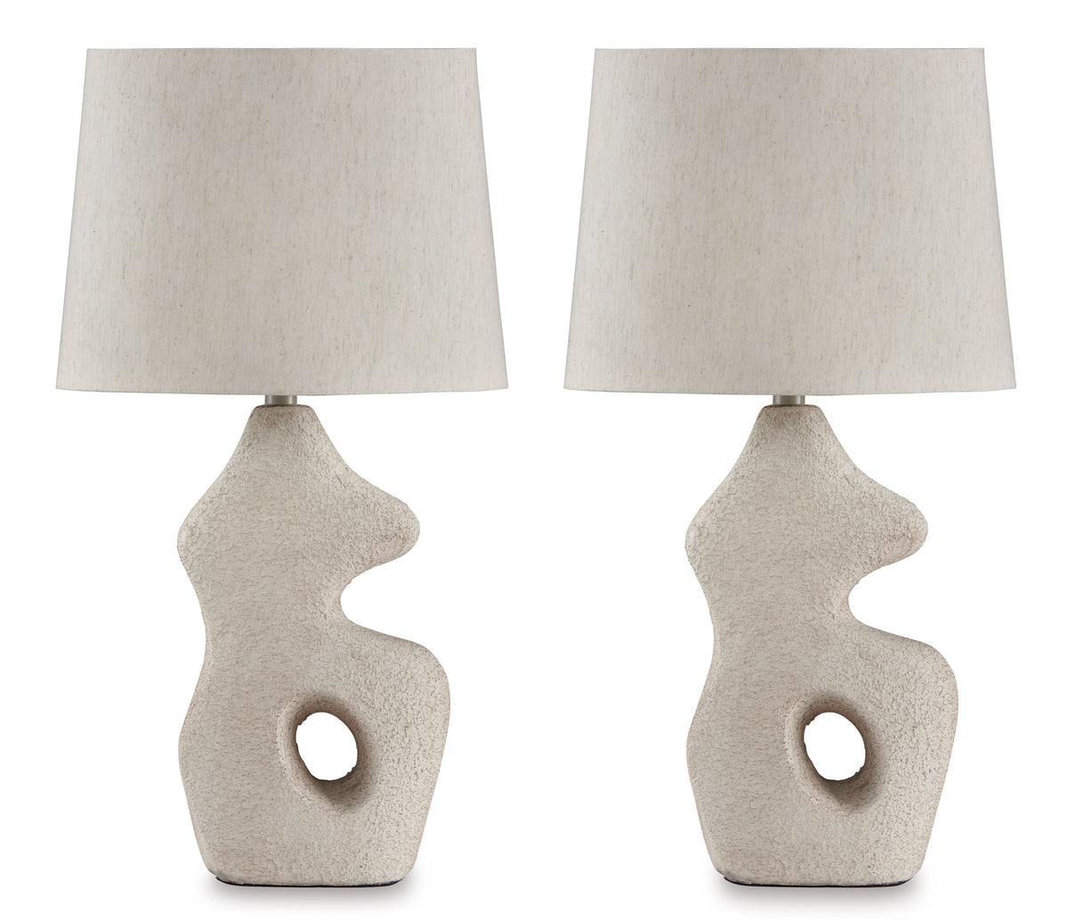 26-Inch Beige Sculptural Table Lamps with Oval Shades — Set of 2, matching pair included