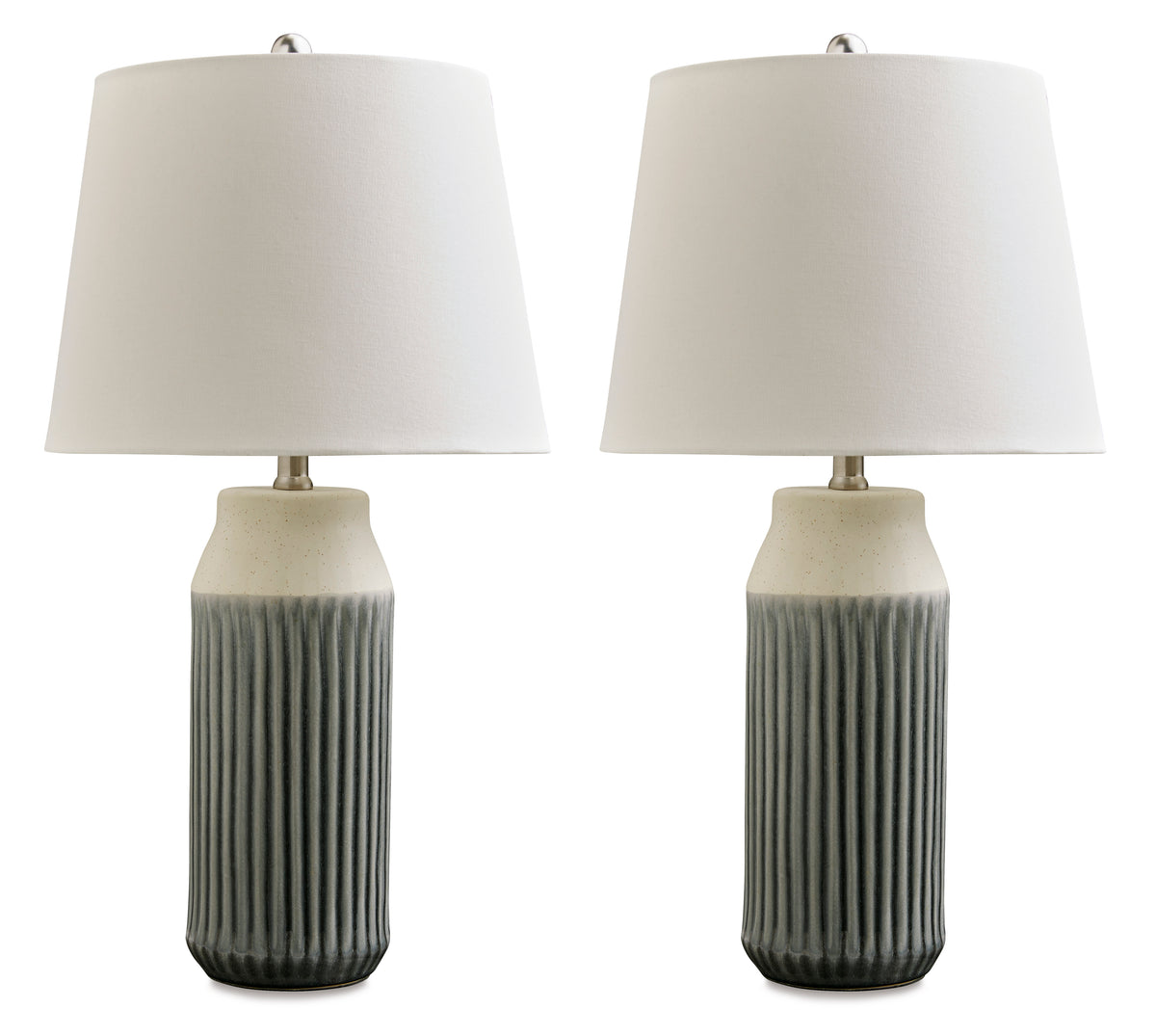 26-Inch Blue and Beige Glazed Ceramic Table Lamps — Set of 2, matching pair included