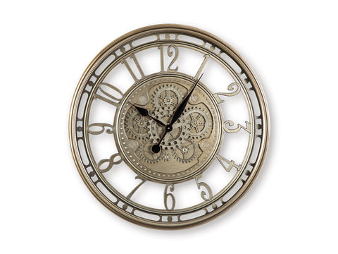27-Inch Champagne-Finish Wall Clock with Moving Gears