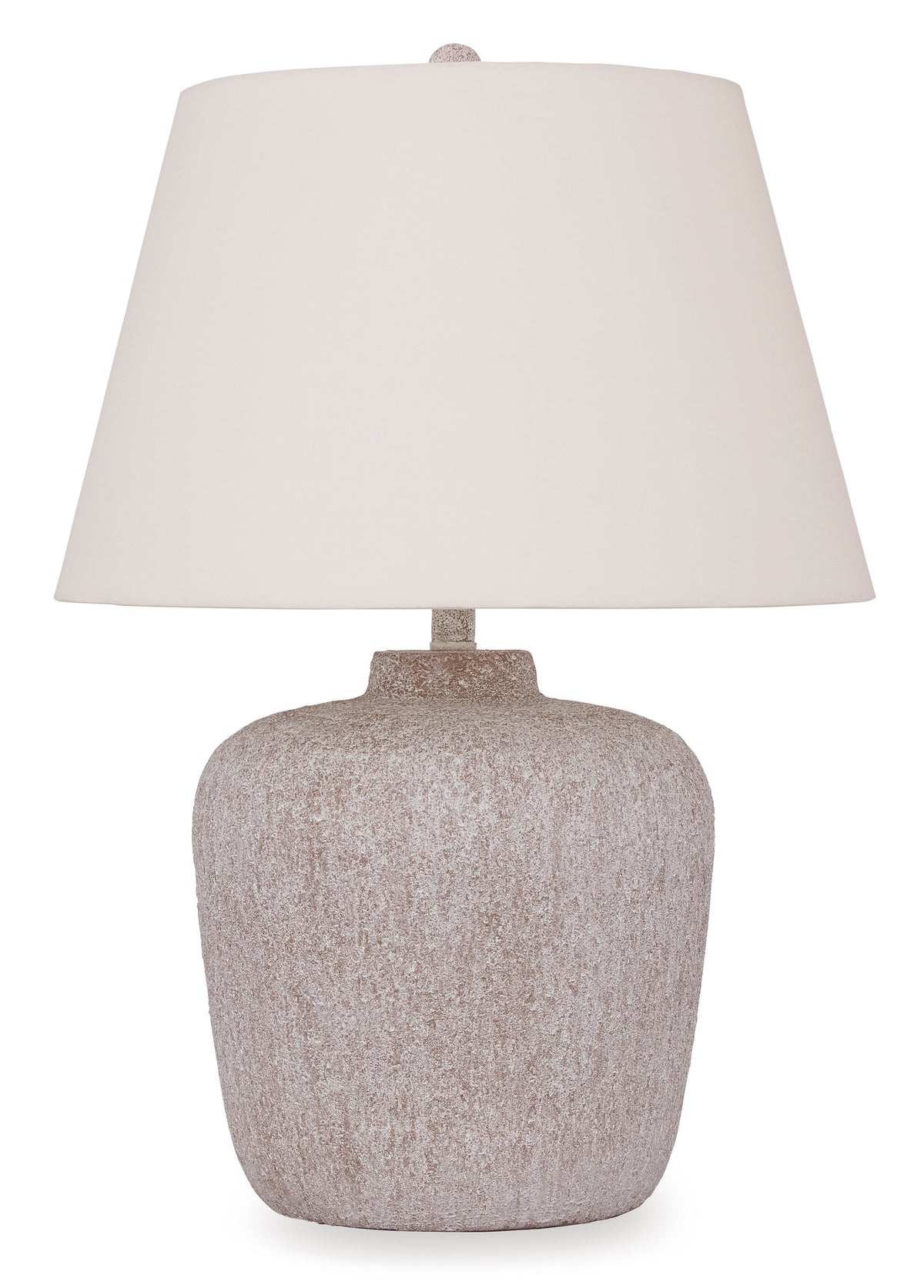 27-Inch Distressed Cream Metal Table Lamp with Empire Shade, complete lamp view
