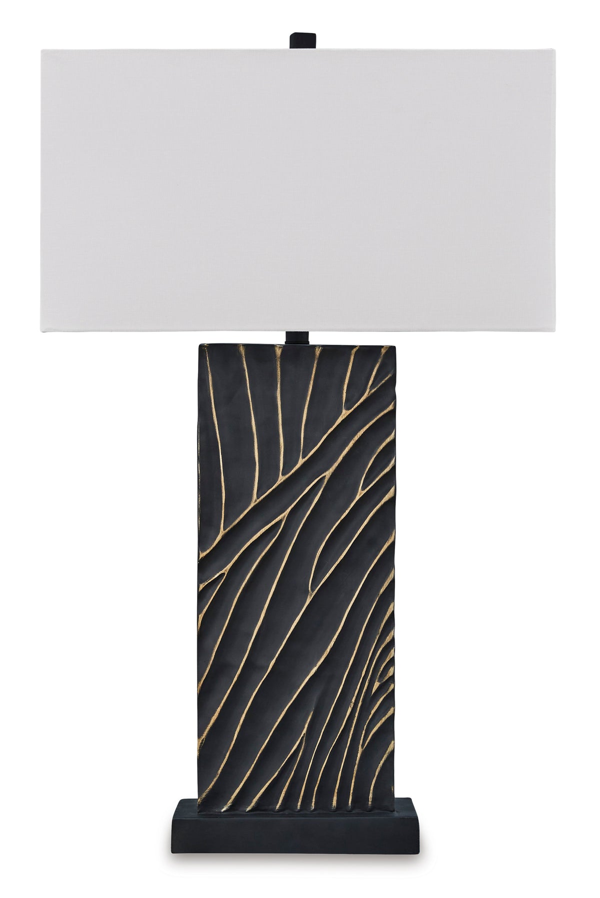 33.5-Inch Black and Gold Textured Table Lamp with Rectangular Shade, single-lamp view