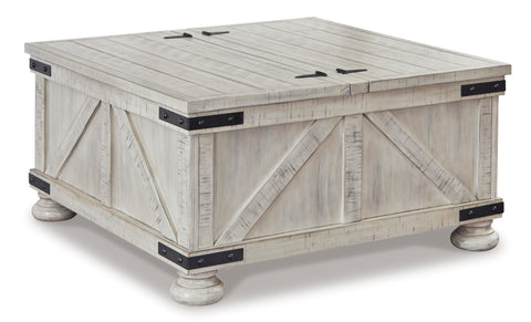 36-Inch Whitewash Storage Coffee Table with Dual Hinged Lids