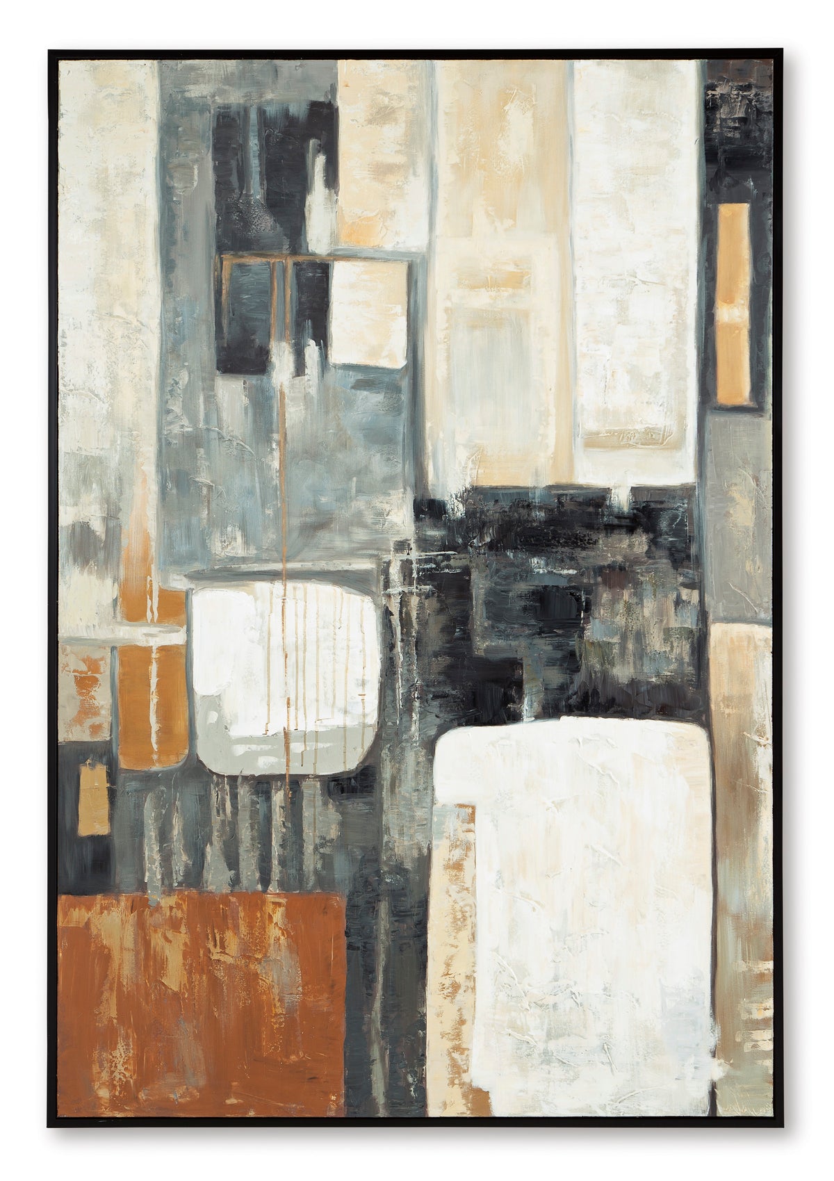 48 × 72 Neutral Abstract Hand-Painted Framed Canvas Wall Art, front view in portrait orientation