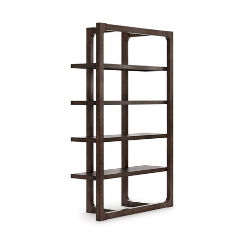 76-Inch Dark Brown Oak-Veneer Four-Shelf Bookcase