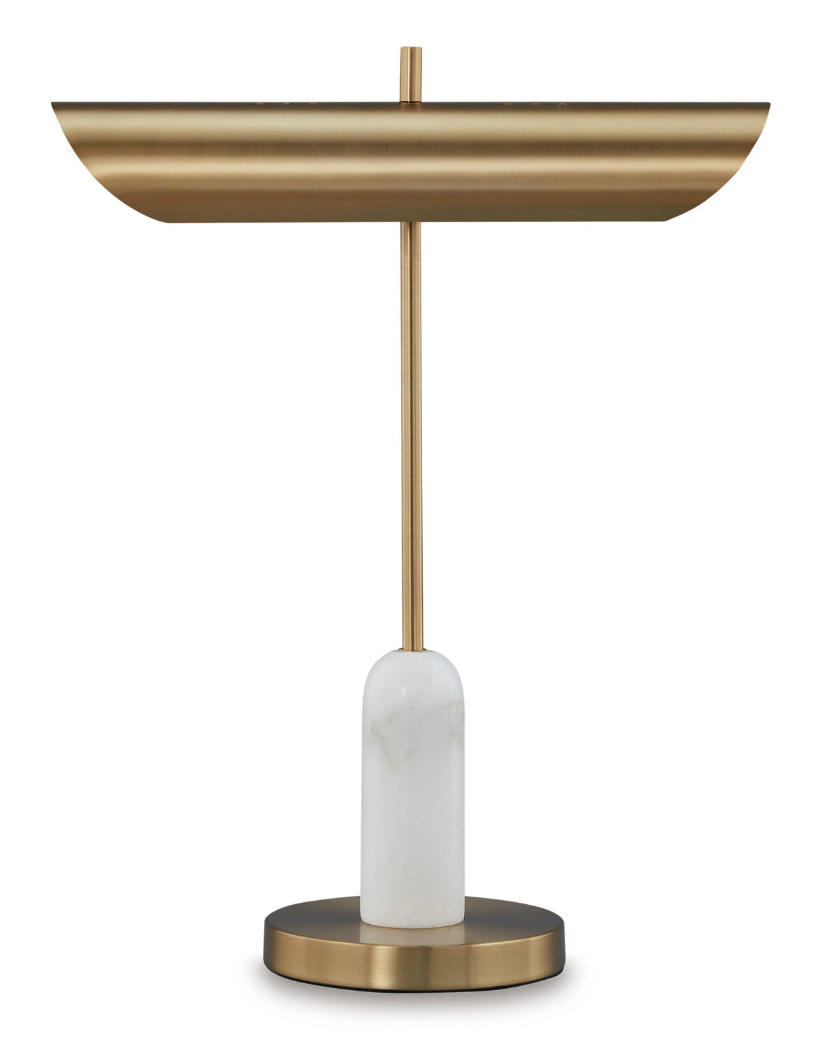Goldtone and White Marble Desk Lamp with Metal Shade - complete lamp