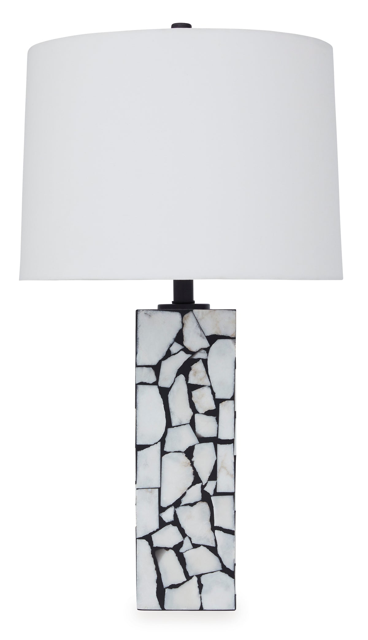 White and Black Marble Mosaic Table Lamp - complete lamp and shade