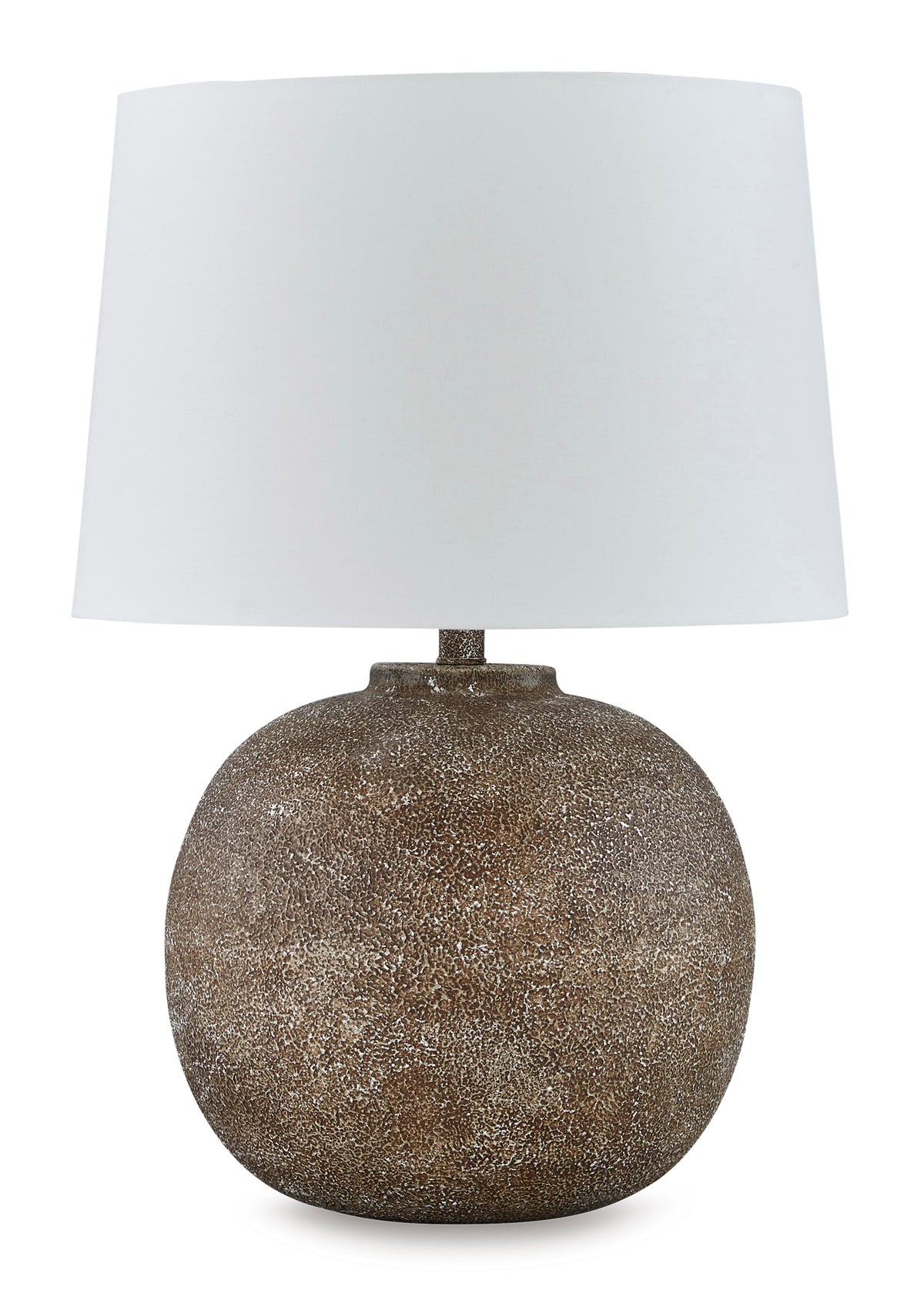 Antiqued Brown and White Metal Table Lamp - complete lamp and shade