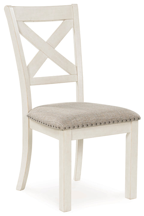 Antique White X-Back Dining Chairs with Gray Upholstery, Set of 2