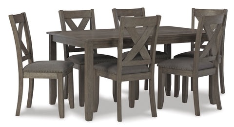 Antiqued Gray Dining Table Set with Six Chairs