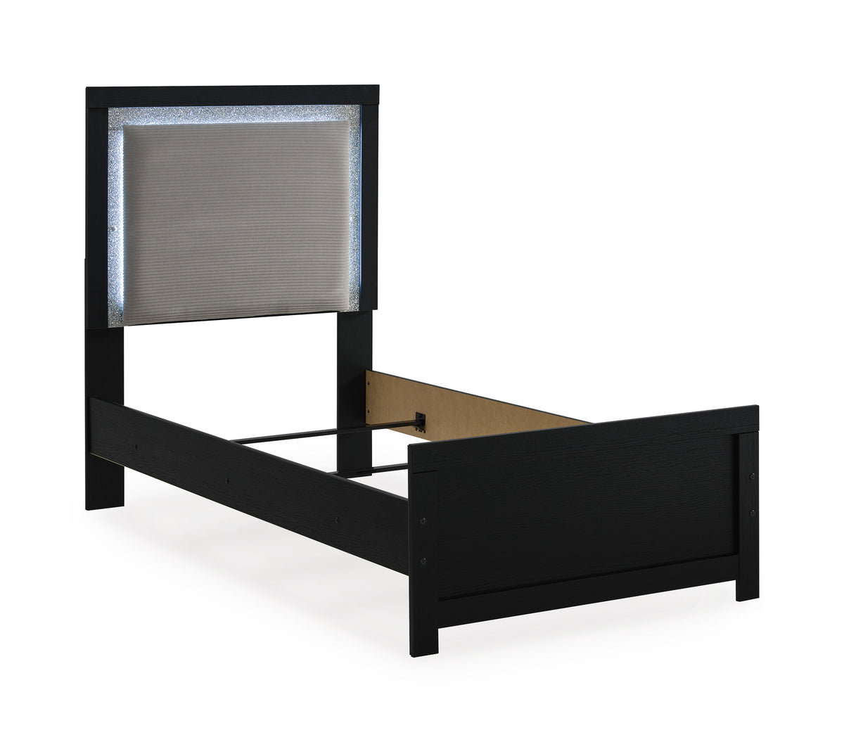 Black / Upholstered LED Panel Bed / Twin, view 1; selected furniture only; mattress foundation bedding and accessories excluded