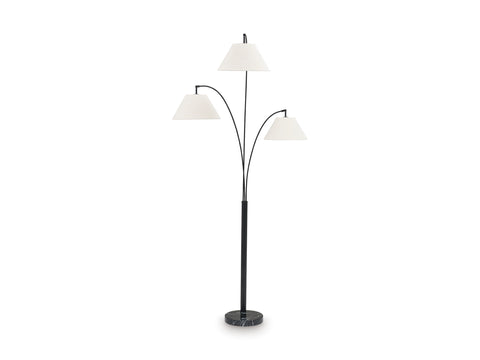 Black Three-Light Arc Floor Lamp with Marble Base