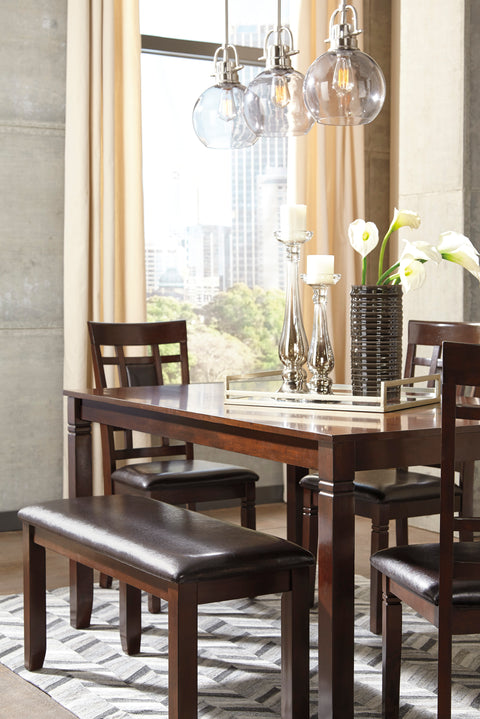 Brown 6-Piece Dining Set with Faux Leather Chairs and Bench
