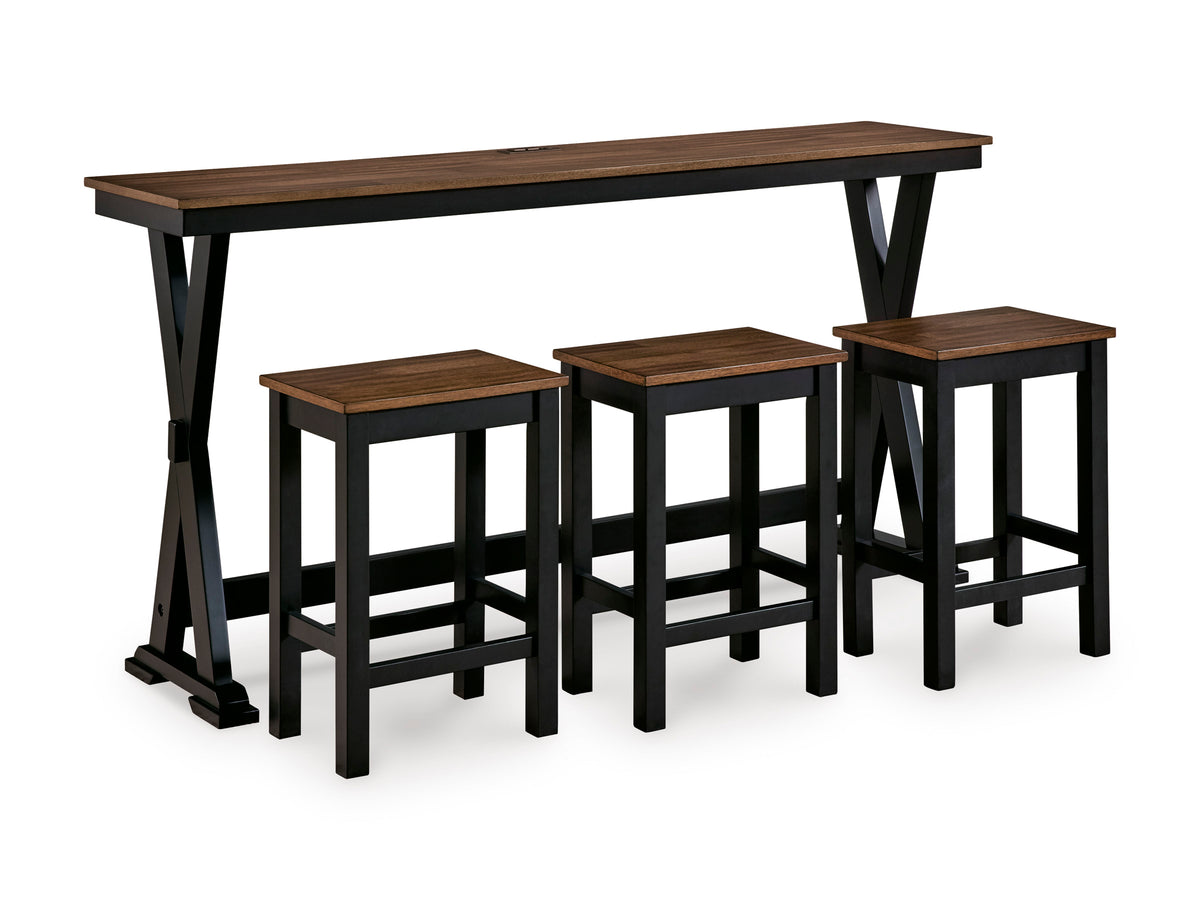 Brown/Black / 4-Piece Counter Dining Set: Table + 3 Stools, product view 2; includes 1 table, 3 stools; decorative accessories and other furniture excluded