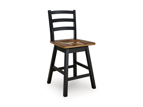 Brown and Black Wood Swivel Counter Stools, Set of 2
