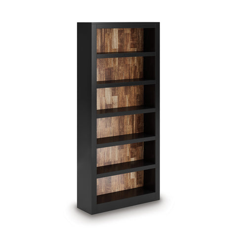 75-Inch Brown and Black Bookcase with Adjustable Shelves