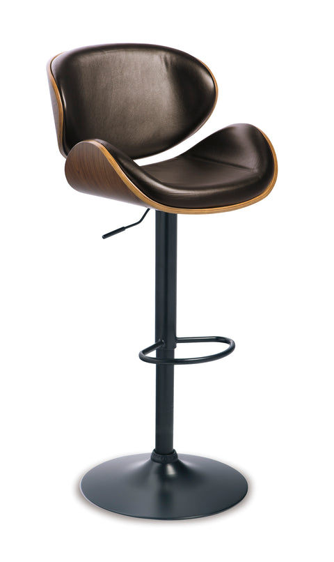 Brown Faux Leather Adjustable Swivel Stool with Black Base