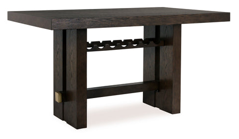 Brown Oak Counter Height Wine-Rack Table and Stools