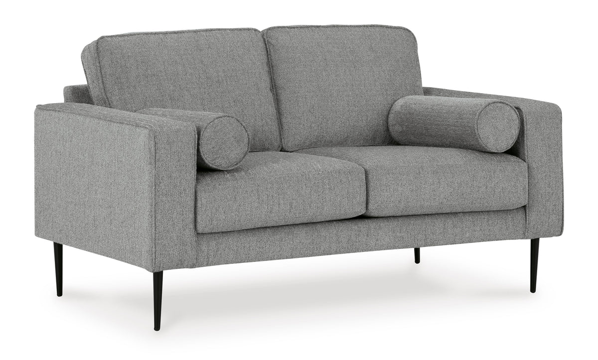 Charcoal Upholstered Seating, loveseat angle view