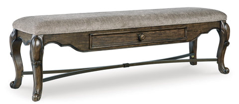 Dark Brown Upholstered Dining Bench with Storage Drawer