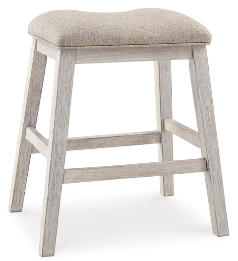 Distressed White Upholstered Counter Stools, Set of 2