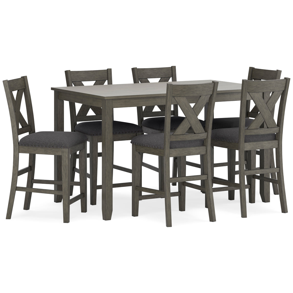Gray / 7-Piece Counter Dining Set: Table + 6 Stools, product view 5; includes 1 table, 6 stools; decorative accessories and other furniture excluded