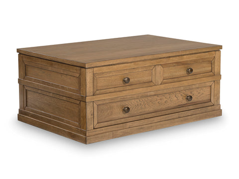 Light Brown Lift-Top Coffee Table with Drawer and Casters