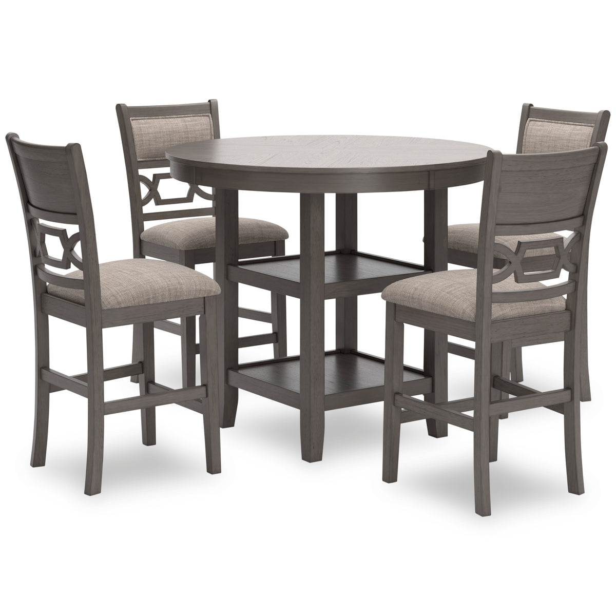 Gray / 5-Piece Counter Dining Set: Table + 4 Stools, product view 1; includes 1 table, 4 stools; decorative accessories and other furniture excluded