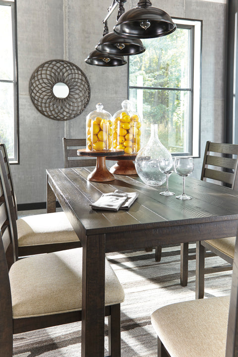 Rustic Brown Dining Table Set with Six Cushioned Chairs