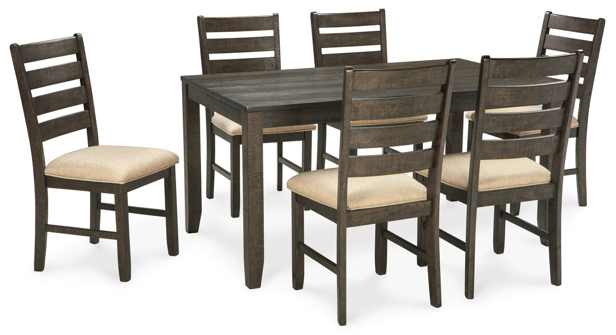 Brown / 7-Piece Dining Set: Table + 6 Chairs, product view 5; includes 1 table, 6 chairs; decorative accessories and other furniture excluded