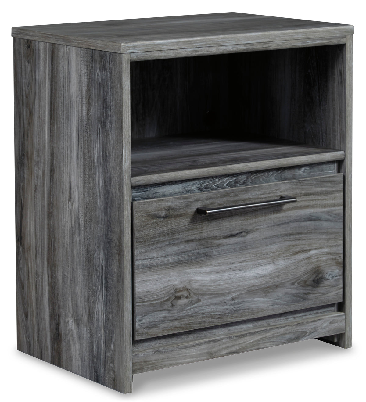 Smoky gray USB nightstand, front angle