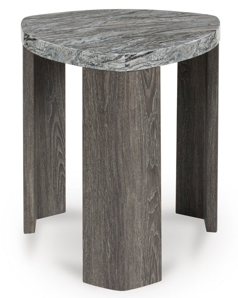 Triangle End Table with Gray Faux Marble Top
