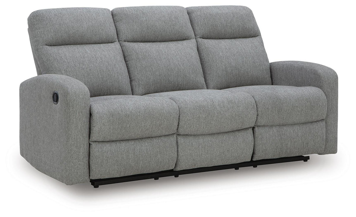 Sterling, complete reclining sofa, closed angled view