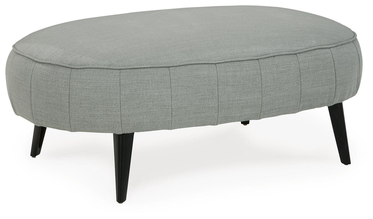 Gray, complete oval ottoman angled view