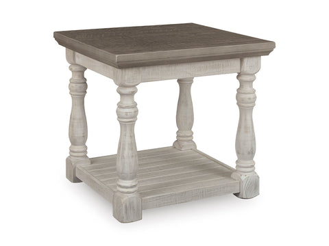 Weathered Gray and Vintage White End Table with Lower Shelf