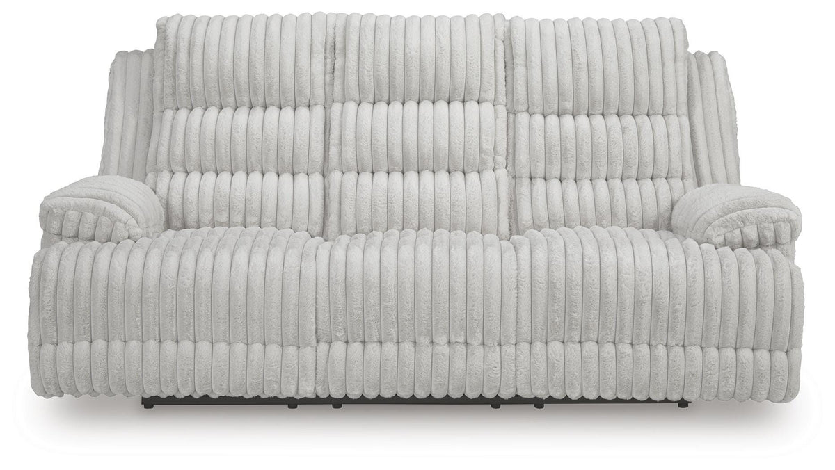 Alloy, complete power reclining sofa, closed front view