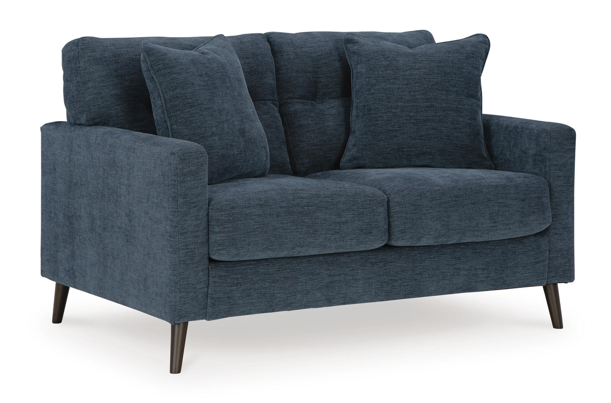 Navy, complete loveseat, angled view