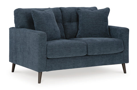 Mid-Century Button-Tufted Loveseat in Navy or Olive