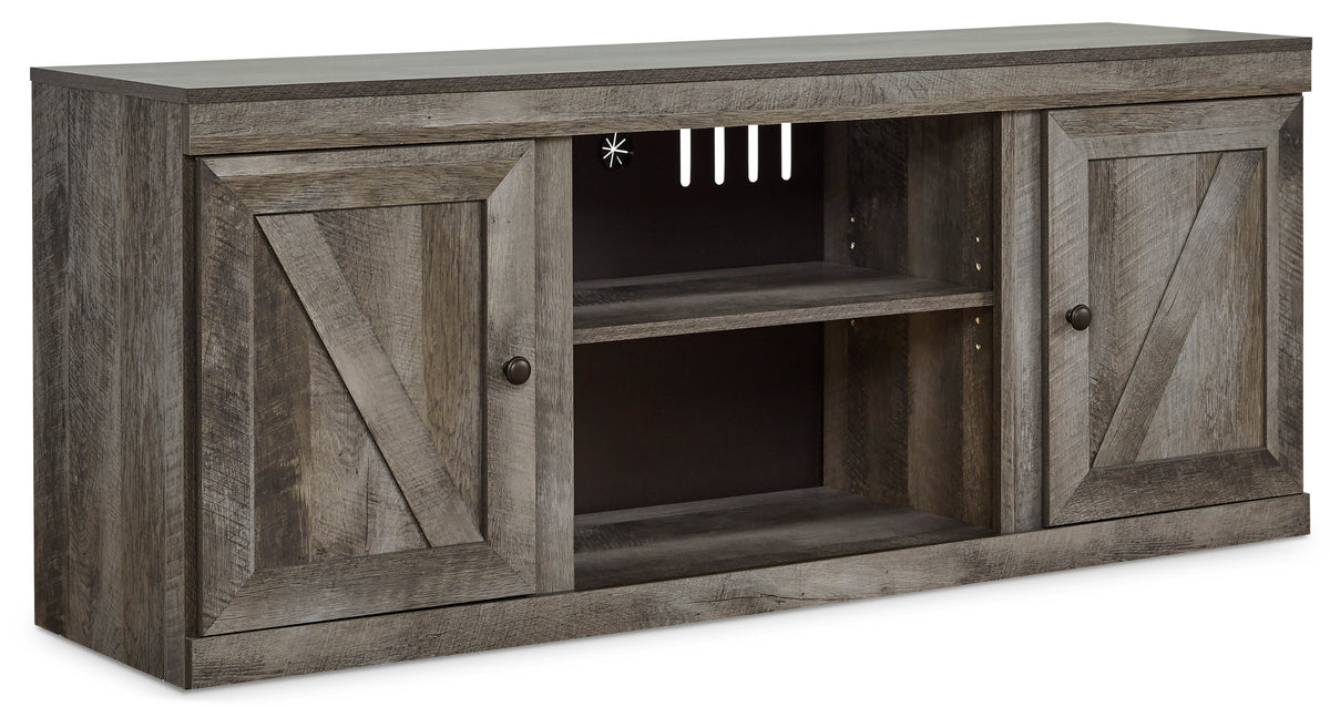 Gray TV stand, full product view