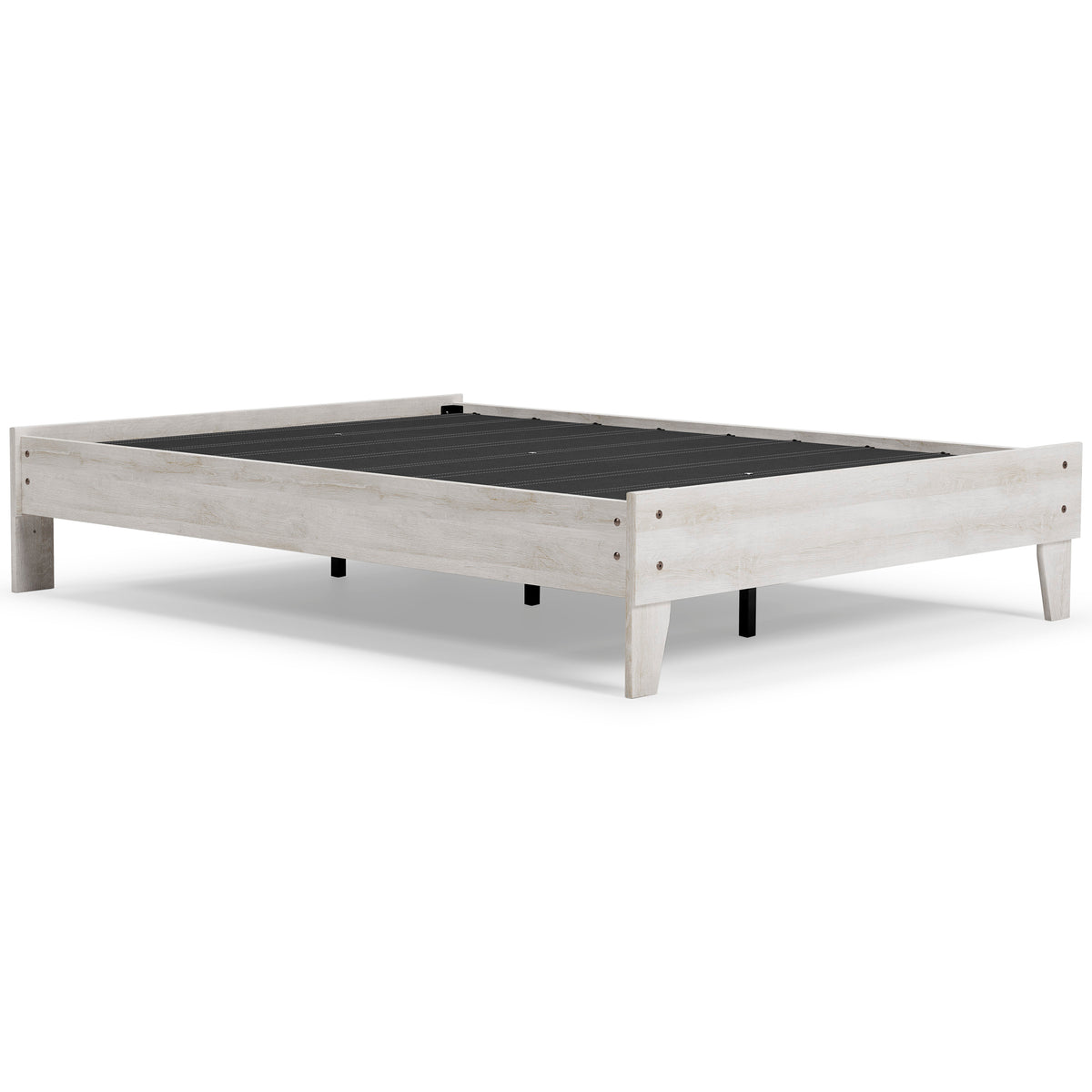 Whitewash / Full, complete platform bed frame; headboard and mattress excluded