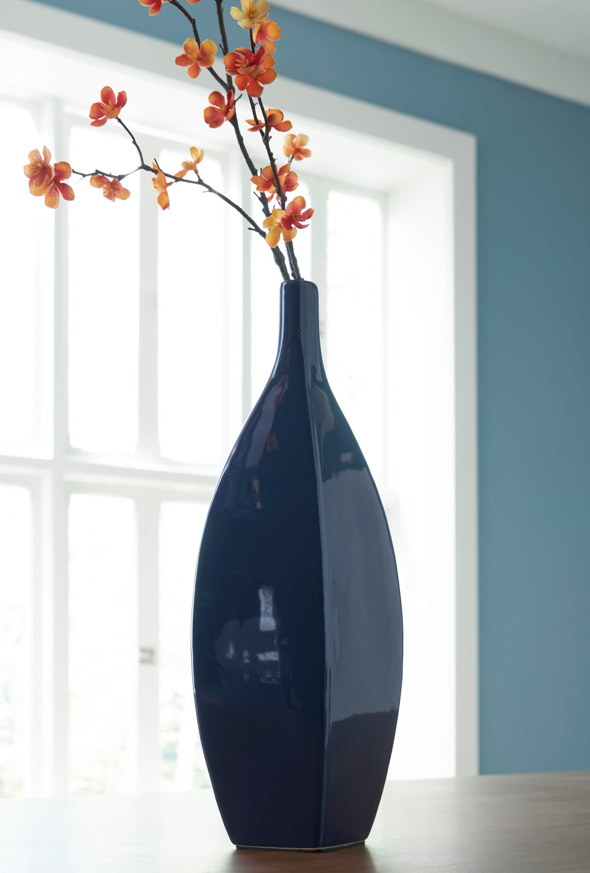 Navy 16.38-inch height vase, full product view