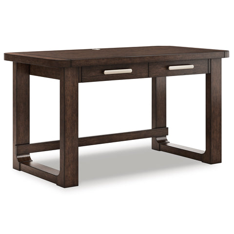 Dark Brown Two-Drawer Home Office Desk with Cord Cutout