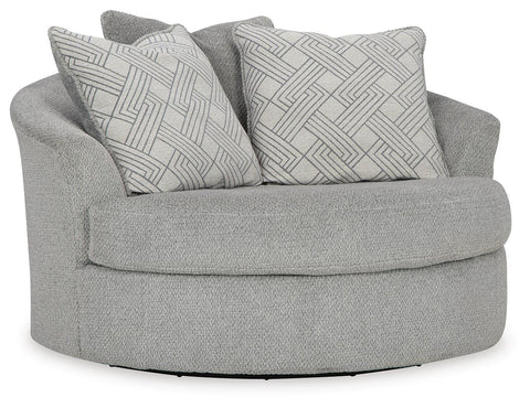 Cement Gray Oversized Swivel Chair with Geometric Pillows
