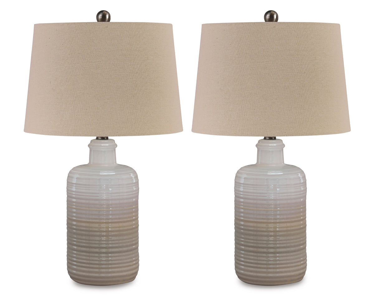 Taupe table lamp pair, full product view