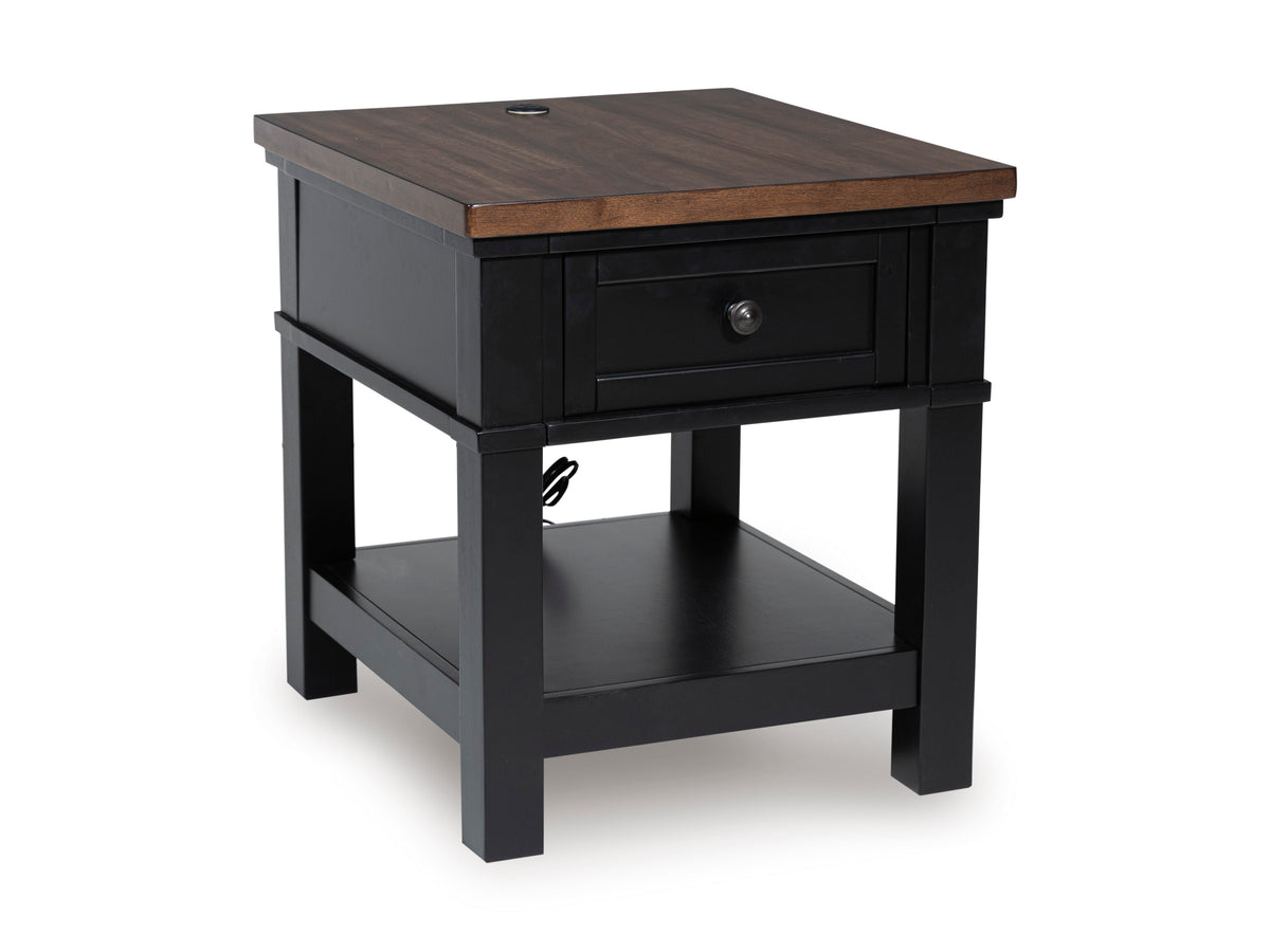 Brown/Black Charging End Table, full product view