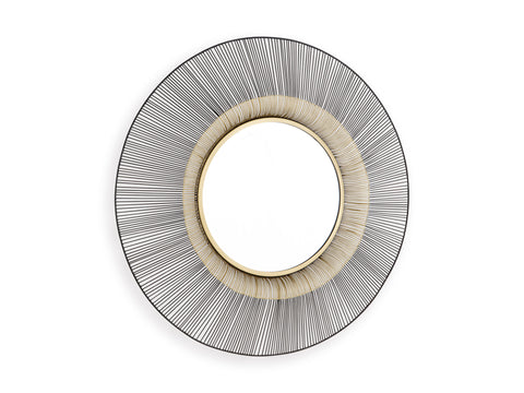 Black and Goldtone Curved Sunburst Wall Mirror