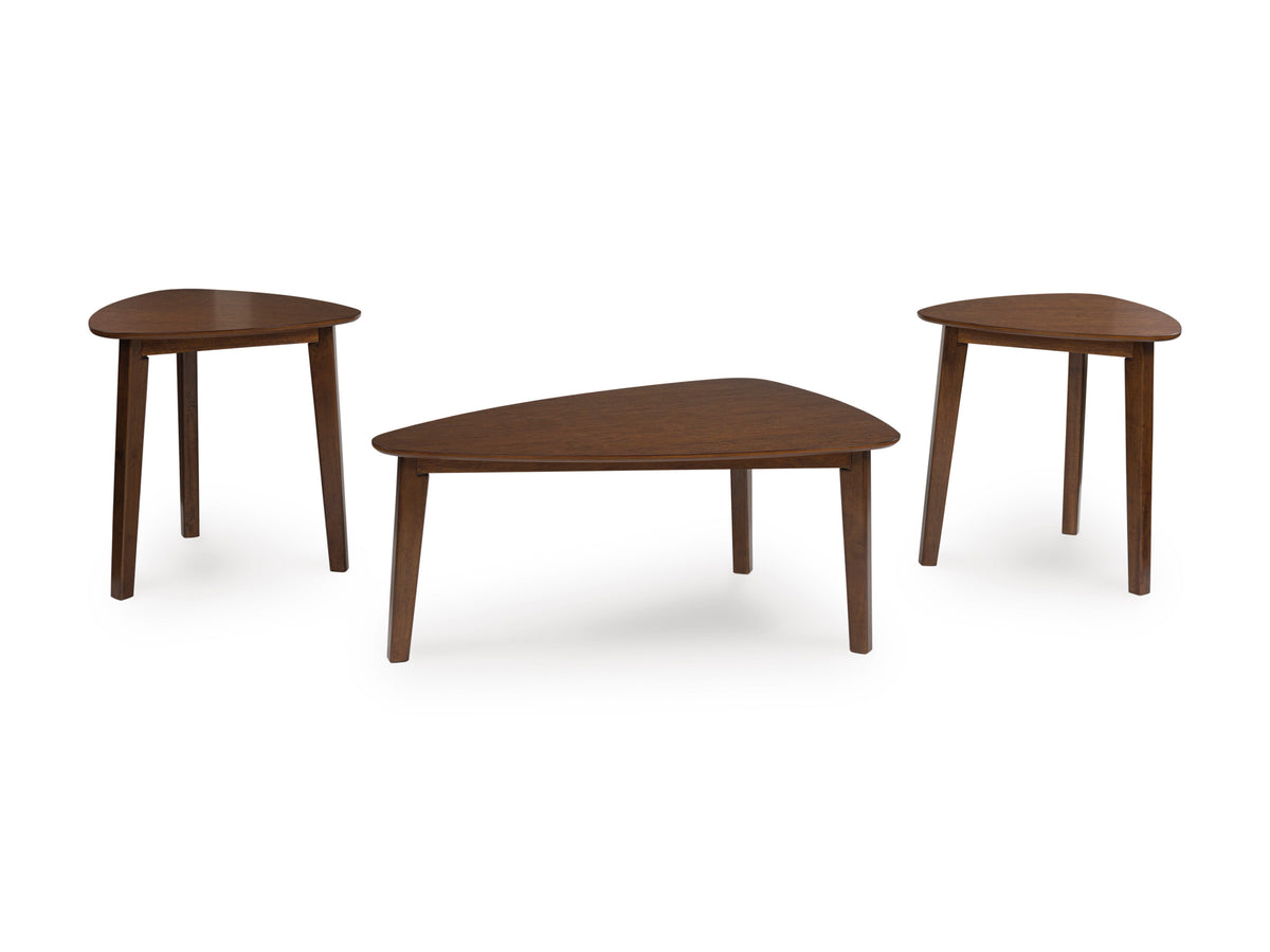 Brown three-piece table set, full product view
