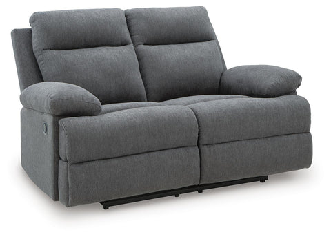 Pillow-Arm Chenille Reclining Loveseat in Charcoal or Mocha