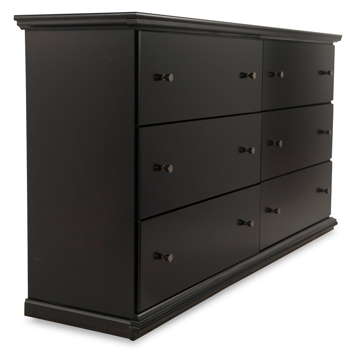 Black, complete six-drawer dresser, angled view